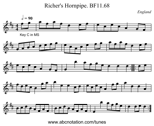 Richer's Hornpipe. BF11.68 - staff notation