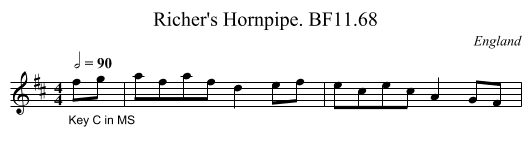 Richer's Hornpipe. BF11.68 - staff notation