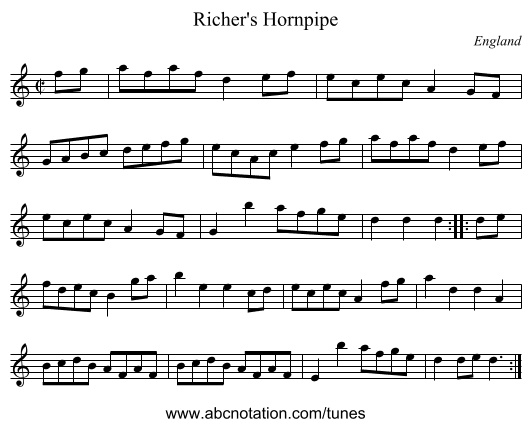 Richer's Hornpipe - staff notation