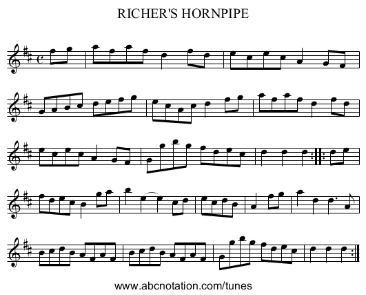 RICHER'S HORNPIPE - staff notation
