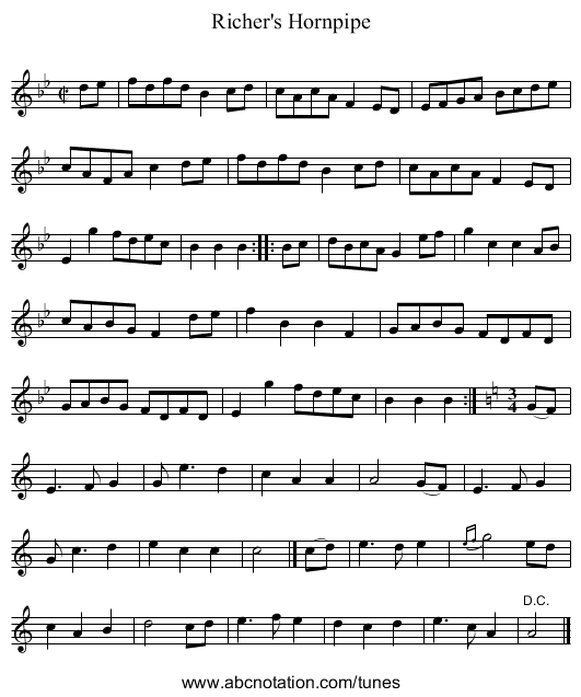 Richer's Hornpipe - staff notation