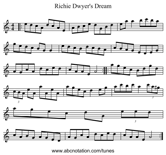 Richie Dwyer's Dream - staff notation
