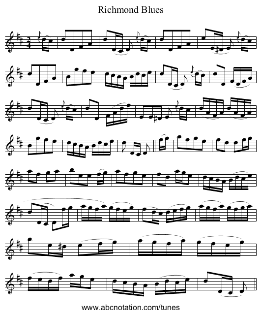 Richmond Blues - staff notation