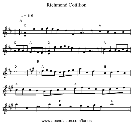 Richmond Cotillion - staff notation