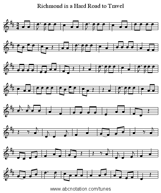 Richmond is a Hard Road to Travel - staff notation