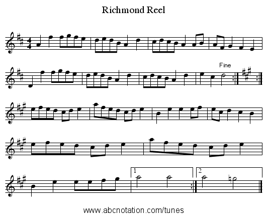 Richmond Reel - staff notation