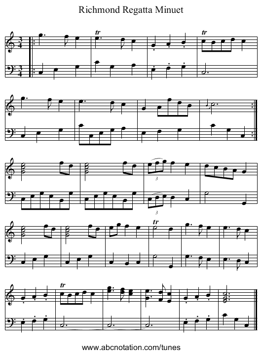 Richmond Regatta Minuet - staff notation