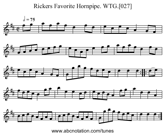 Rickers Favorite Hornpipe. WTG.[027] - staff notation