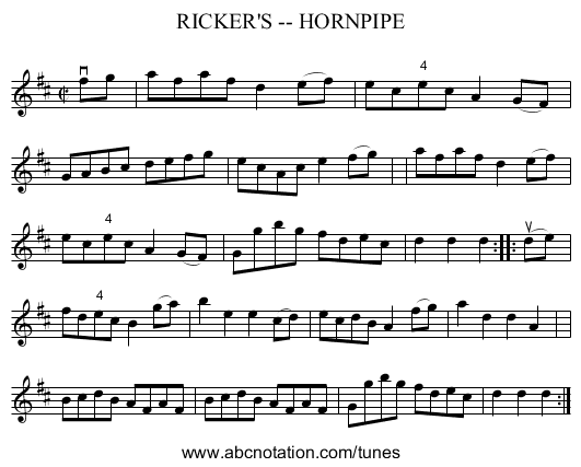 RICKER'S -- HORNPIPE - staff notation