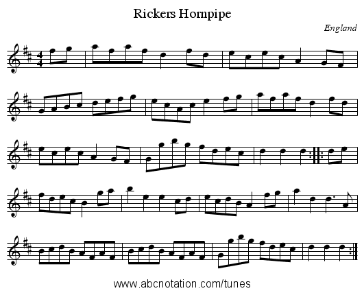 Rickers Hornpipe - staff notation