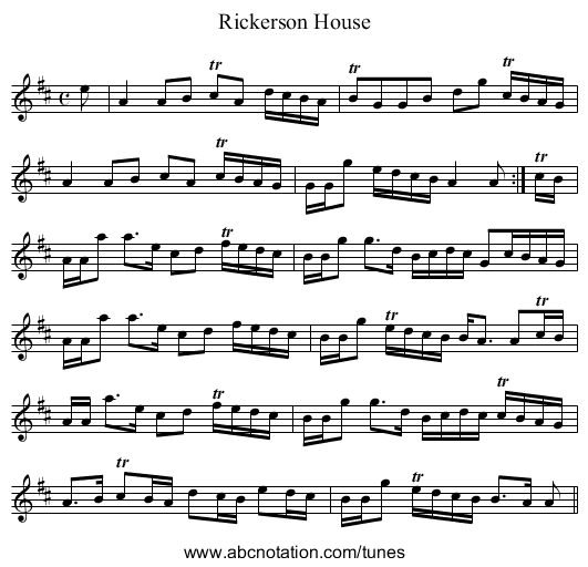 Rickerson House - staff notation