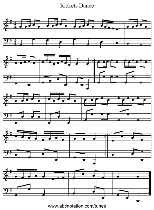 Rickets Dance - staff notation