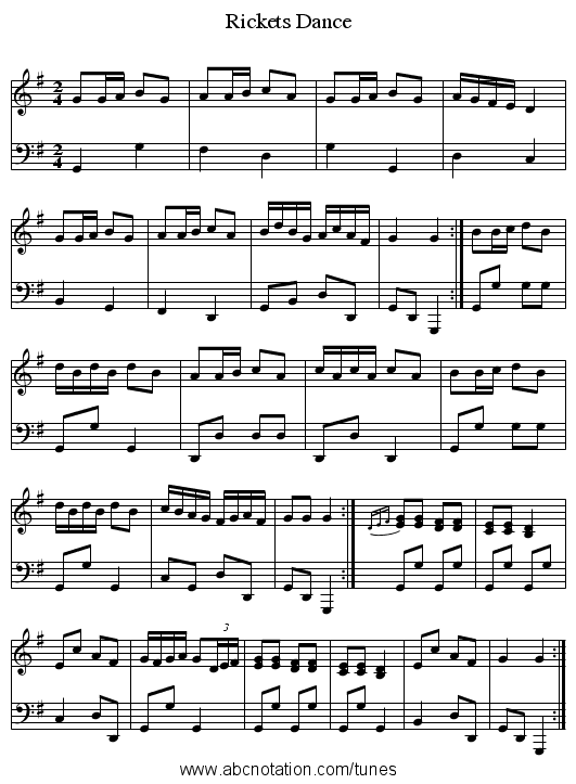 Rickets Dance - staff notation