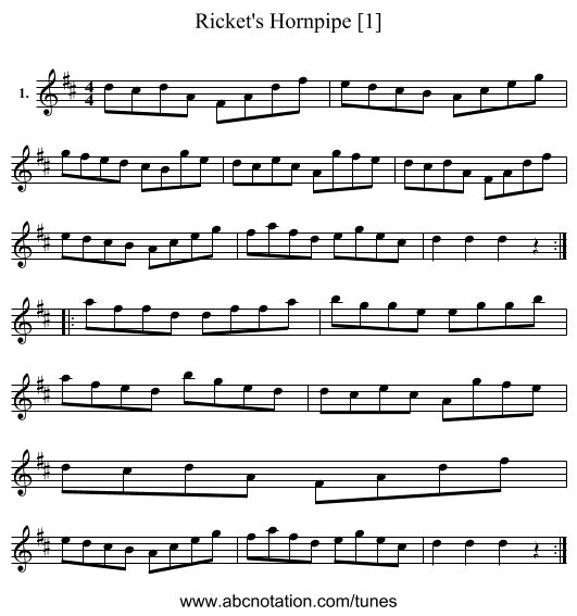 Ricket's Hornpipe [1] - staff notation