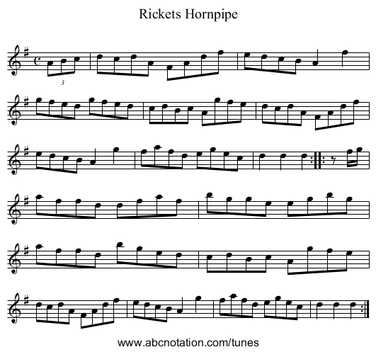 Rickets Hornpipe - staff notation