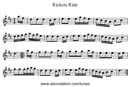 Rickets Ride - staff notation