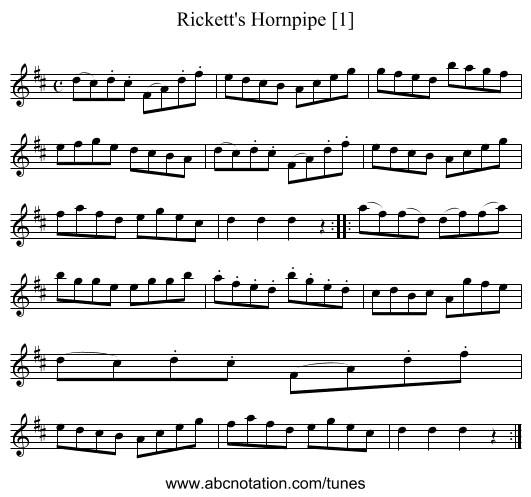 Rickett's Hornpipe [1] - staff notation