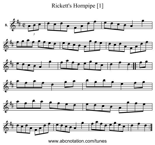 Rickett's Hornpipe [1] - staff notation