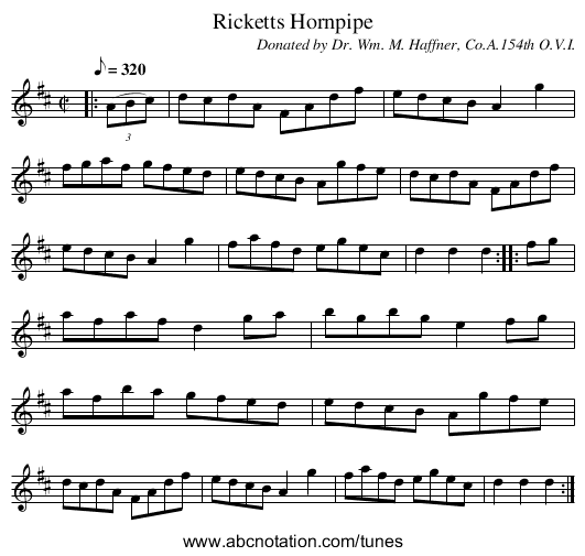 Ricketts Hornpipe - staff notation
