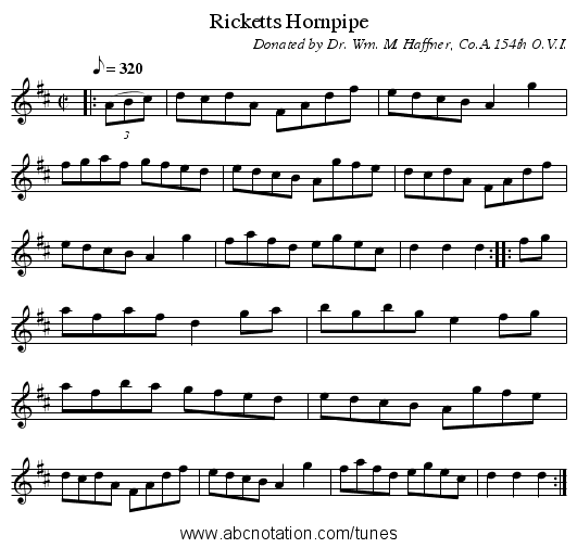 Ricketts Hornpipe - staff notation