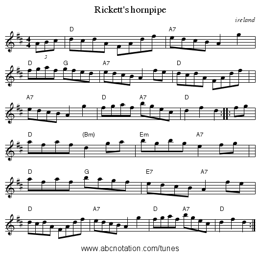 Rickett's hornpipe - staff notation