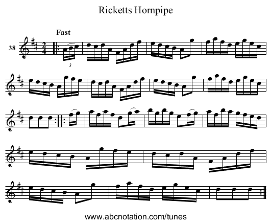 Ricketts Hornpipe - staff notation