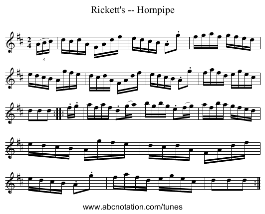 Rickett's -- Hornpipe - staff notation