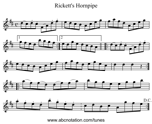 Rickett's Hornpipe - staff notation