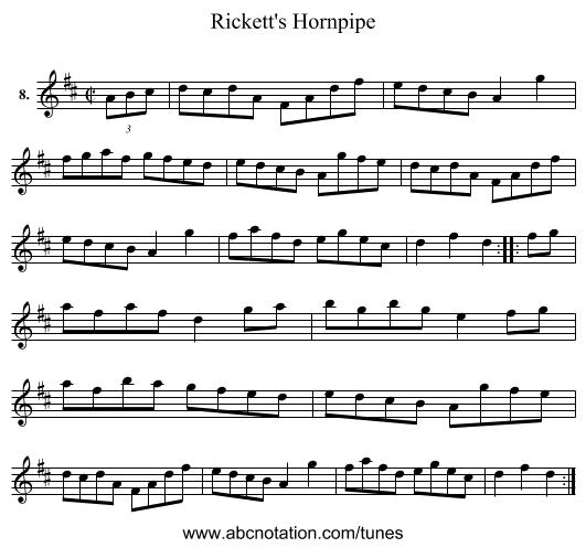 Rickett's Hornpipe - staff notation