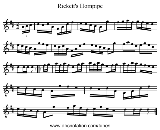 Rickett's Hornpipe - staff notation