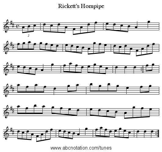 Rickett's Hornpipe - staff notation