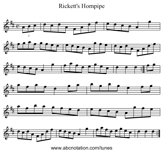 Rickett's Hornpipe - staff notation