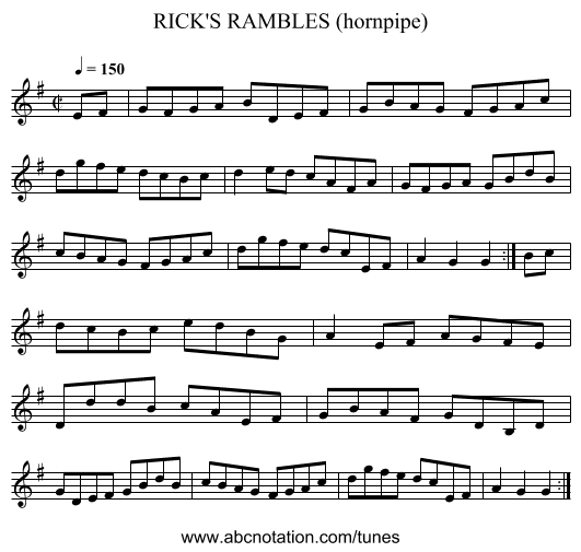 RICK'S RAMBLES (hornpipe) - staff notation