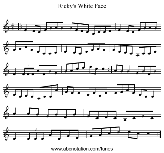 Ricky's White Face - staff notation