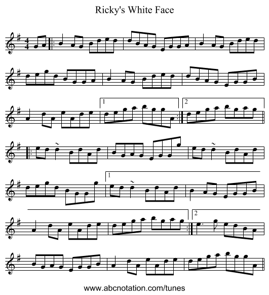 Ricky's White Face - staff notation