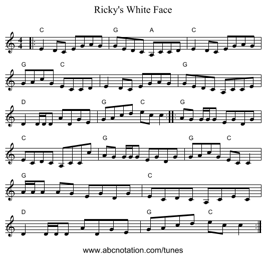 Ricky's White Face - staff notation