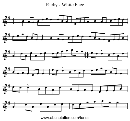 Ricky's White Face - staff notation