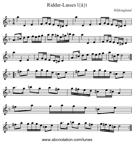 Riddar-Lasses l&aring;t - staff notation