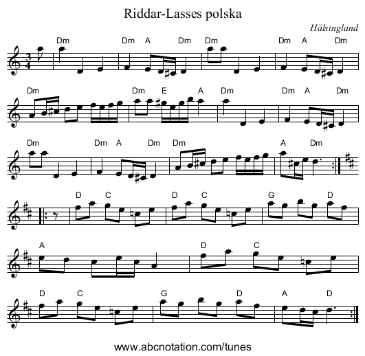 Riddar-Lasses polska - staff notation