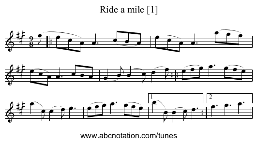 Ride a mile [1] - staff notation