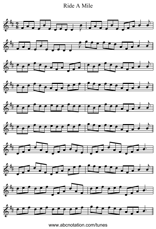 Ride A Mile - staff notation