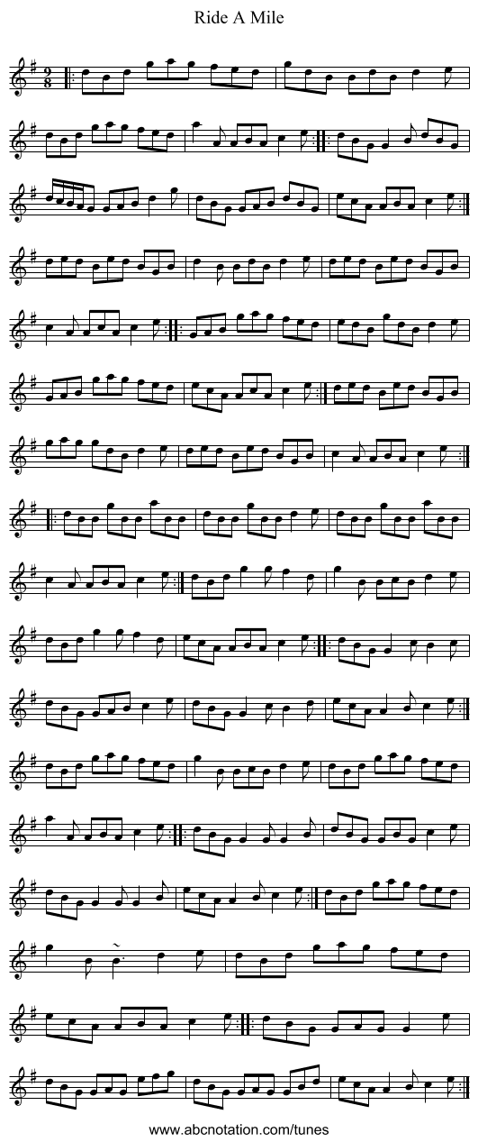 Ride A Mile - staff notation