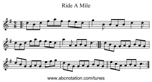 Ride A Mile - staff notation