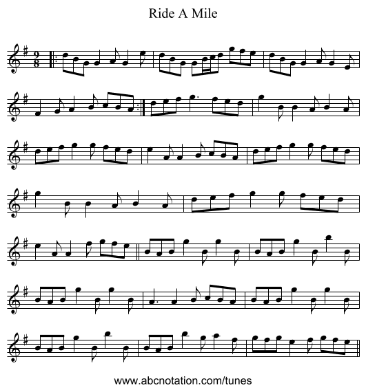 Ride A Mile - staff notation