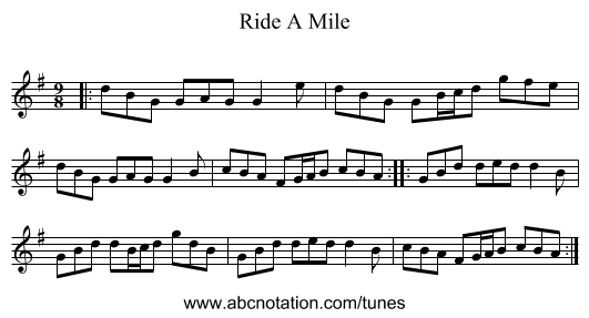 Ride A Mile - staff notation