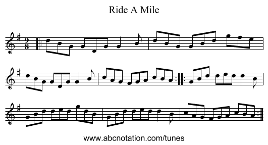 Ride A Mile - staff notation