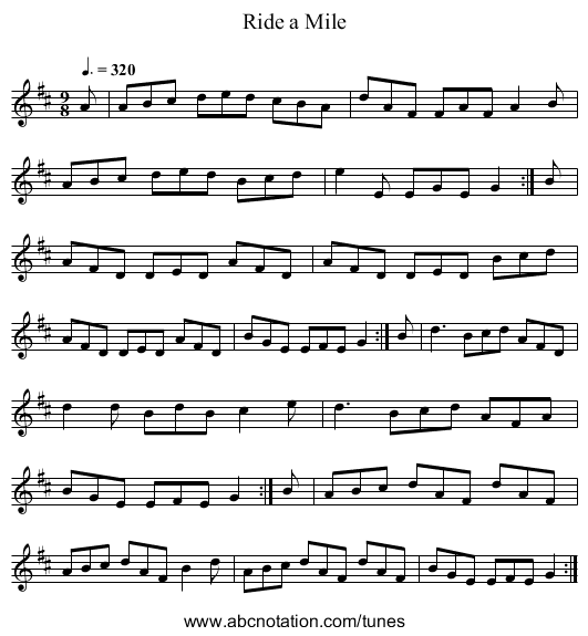 Ride a Mile - staff notation