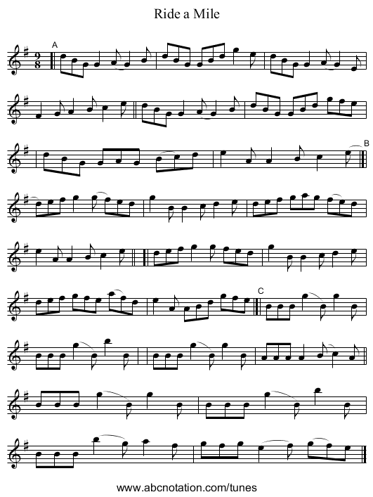 Ride a Mile - staff notation