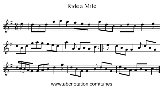 Ride a Mile - staff notation
