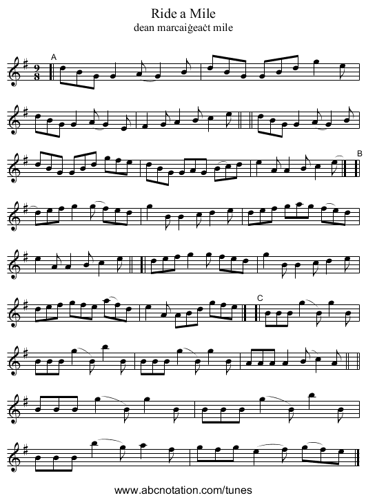 Ride a Mile - staff notation